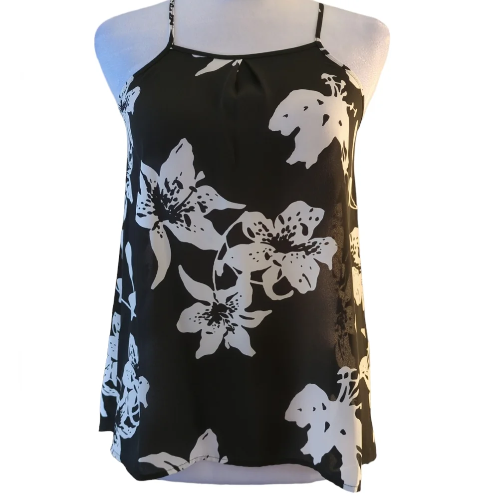 Banana Republic blouse petite FLORAL size xxs color black white - Picture 2 of 6